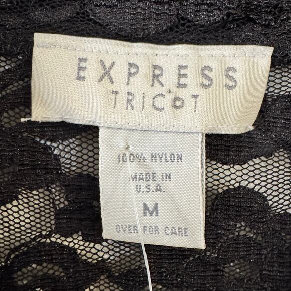 Vintage Y2K Deadstock USA Express Tricot Sheer Lace Button Up Shirt Black Medium - Picture 3 of 5